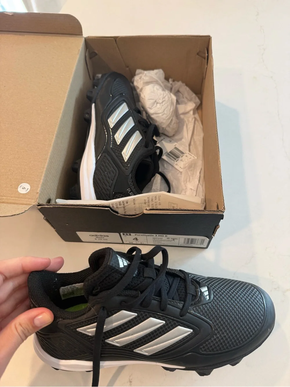 Adidas PureHustle 3 Softball Cleats Youth 4 NWT Black